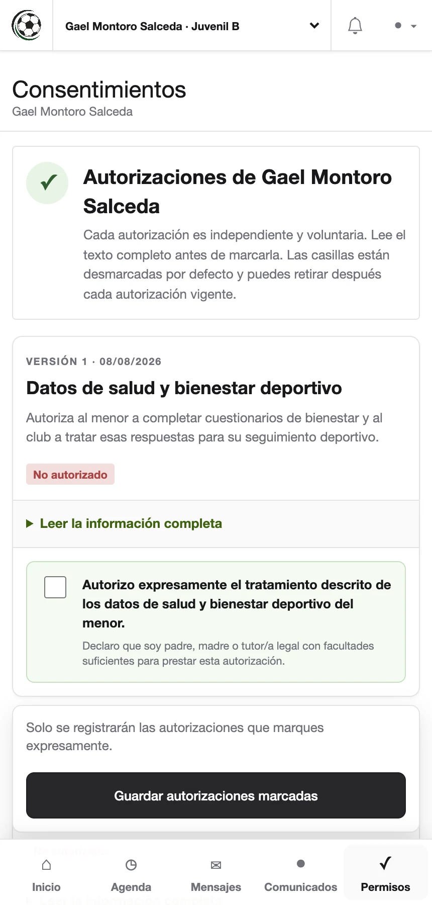 Consentimientos familiares desde el móvil