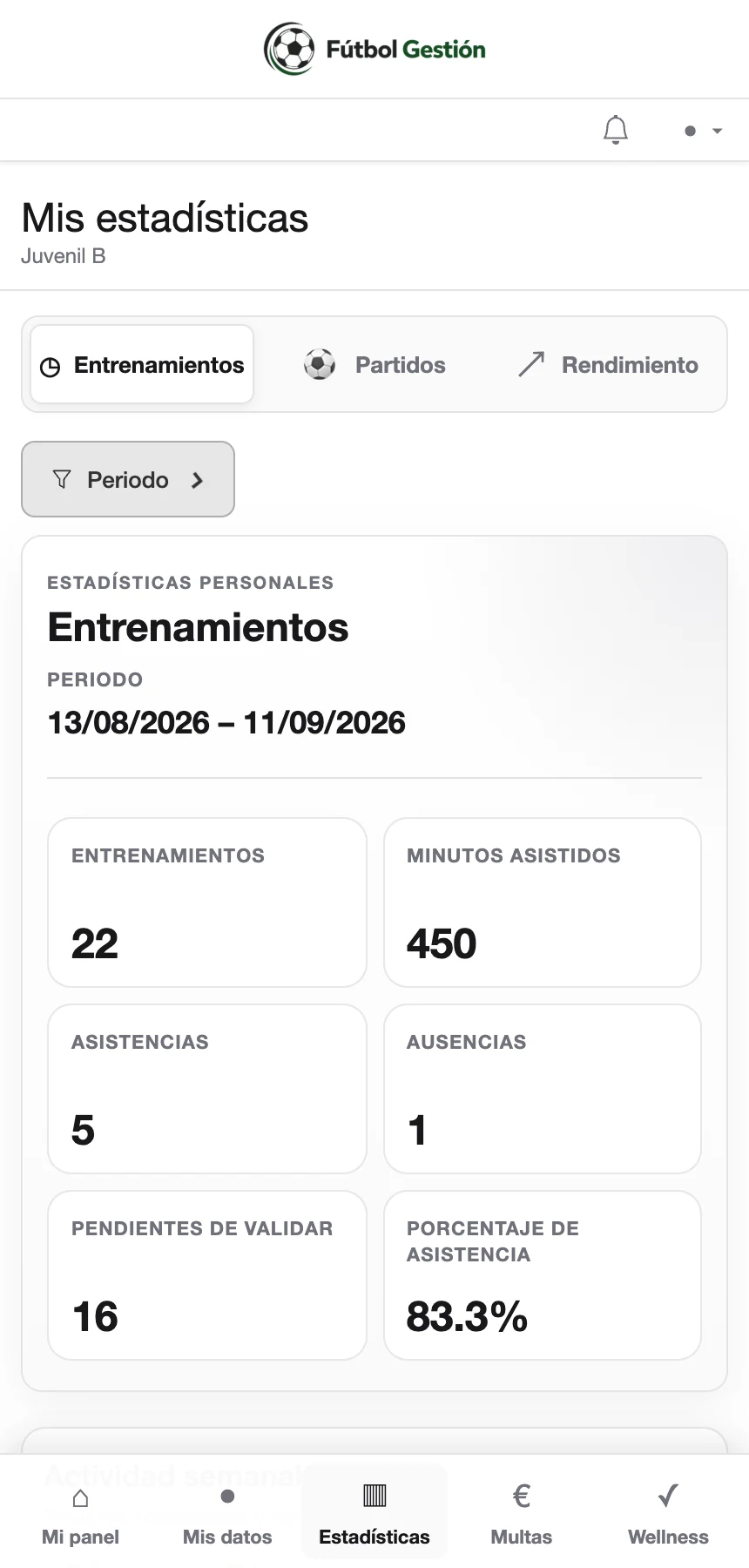 Estadísticas del jugador en móvil